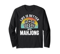 La Vita è Migliore con Mahjong Retro Tile Game Night Player Maglia a Manica