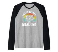 La Vita è Migliore con Mahjong Retro Tile Game Night Player Maglia con Maniche Raglan