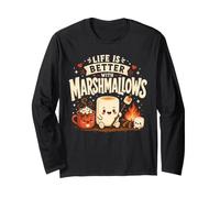La Vita è Migliore con Marshmallows Campfire Camping Citazione Maglia a Manica