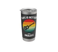 La vita è migliore con Ukulele Hawaiian Ukelele Guitar Uke Bicchiere termico in acciaio inox doppia parete