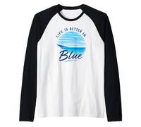 La Vita è Migliore in Blu Mare Estate Sentimenti Spiaggia Vacanza Maglia con Maniche Raglan
