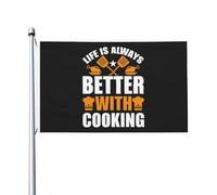La Vita È Sempre Migliore Con La Cucina Bandiere Da Giardino Durevole Garden Flag Divertente Bandiere Di Benvenuto Per Interni Esterni Patio 90X150 Cm