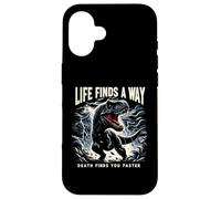 La vita trova un modo in cui la morte ti trova più velocemente T Rex Dinosaur Pun Custodia per iPhone 16