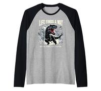 La vita trova un modo in cui la morte ti trova più velocemente T Rex Dinosaur Pun Maglia con Maniche Raglan