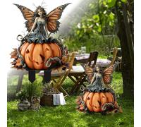 La vostra esposizione di Halloween con la nostra incantevole fioriera decorativa in acrilico con motivo a streghe, zucca e scheletro (arancione, 30 x 25 cm)