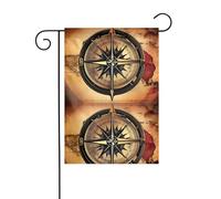 LAABBE Bussola e Vecchio Mappa del Mondo Stampato Asta Bandiera Giardino Esterno Cortile Decorazione Moda 30,5 x 45,7 cm