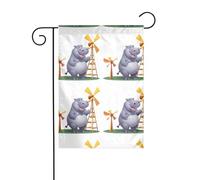 LAABBE Ippopotamo che gioca con mulino a vento stampato asta bandiera giardino decorazione cortile esterno moda 30,5 x 45,7 cm