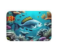 LAABBE Tappetino antiscivolo ispessito con stampa di pesci nel mare profondo, antiscivolo, facile da pulire, durevole, perfetto per bagno 60 x 40 cm