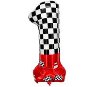 Laackys 1 confezione di palloncini digitali a tema corsa da 40 pollici, con motivo a scacchi bianchi e neri ed elementi da corsa rossi, perfetto per decorazioni per feste di compleanno ed eventi a