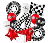 Laackys Palloncino in lamina digitale a tema corse da 101,6 cm, con motivo a scacchi bianchi e neri ed elementi da corsa rossi, perfetto per decorazioni per feste di compleanno ed eventi a tema corse