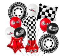 Laackys Palloncino in lamina digitale a tema corse da 101,6 cm, con motivo a scacchi bianchi e neri ed elementi da corsa rossi, perfetto per decorazioni per feste di compleanno ed eventi a tema corse