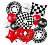 Laackys Palloncino in lamina digitale a tema corse da 101,6 cm, con motivo a scacchi bianchi e neri ed elementi da corsa rossi, perfetto per decorazioni per feste di compleanno ed eventi a tema corse