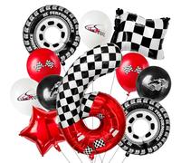 Laackys Palloncino in lamina digitale a tema corse da 101,6 cm, con motivo a scacchi bianchi e neri ed elementi da corsa rossi, perfetto per decorazioni per feste di compleanno ed eventi a tema corse