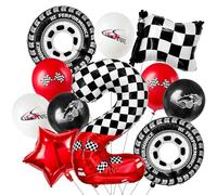 Laackys Palloncino in lamina digitale a tema corse da 101,6 cm, con motivo a scacchi bianchi e neri ed elementi da corsa rossi, perfetto per decorazioni per feste di compleanno ed eventi a tema corse