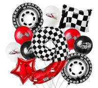 Laackys Palloncino in lamina digitale a tema corse da 101,6 cm, con motivo a scacchi bianchi e neri ed elementi da corsa rossi, perfetto per decorazioni per feste di compleanno ed eventi a tema corse