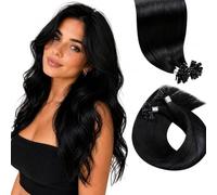 LaaVoo 55cm Extension Capelli Veri Cheratina Nero Jet 50g 50 Ciocche, K Tip cheratina, Leggeri e Invisibili, Comodi da Indossare, per Feste e Cerimonie Colore 1