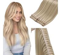 LaaVoo Butterfly Weft Extension Capelli Veri Tessitura Farfalla PU Biondo Sporco Highlight Biondo Candido 45cm 50g, Capelli Remy Lisci, Morbidi e Setosi, Sposa e Matrimonio #18-613