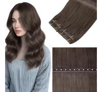 LaaVoo Butterfly Weft Extension Capelli Veri Tessitura Farfalla PU Marrone Moka 60cm 80g, Capelli Remy Morbidi, Lunga Durata, Tutti i Giorni #1C