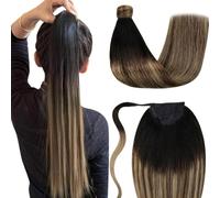 LaaVoo Coda Capelli Extension Veri Balayage Marrone Coda Extension Capelli Remy Umani Lisci Nero Naturale a Marrone Cioccolato con Biondo Caramello 70g 30cm #1b/4/27