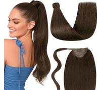 LaaVoo Coda Capelli Extension Veri Remy Umani Lisci 45 cm Marrone Cioccolato Coda Extension Capelli Veri Con Clip Ponytail Wrap Around 80g #4