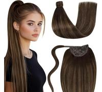 LaaVoo Coda Extension Capelli Veri Remy Umani Lisci 40 cm 80g Castano Scuro Balayage Marrone Chiaro Coda Capelli Extension Veri #2/8/2