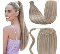 LaaVoo Coda Extension Capelli Veri Remy Umani Lisci 45cm Coda Capelli Extension Veri Con Clip Biondo Sporco Highlight Biondo Candido 80g #18/613
