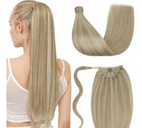 LaaVoo Coda Extension Capelli Veri Umani Lisci 50cm 80g Biondo Chiaro con Riflessi Biondi Dorati Coda Capelli Extension Veri Ponytail #16/22