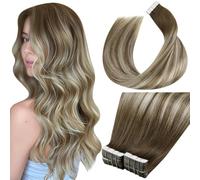 LaaVoo Extension Biadesive Capelli Veri 40pz - Balayage Marrone Chiaro Con Biondo Platino a Marrone Chiaro Capelli Lisci Remy - Extension Capelli Veri Biadesivo 45cm 100g #8/60/8