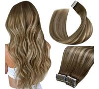 LaaVoo Extension Capelli Veri Biadesivo 40pz Balayage Marrone Scuro a Marrone Chiaro e Biondo Umani Lisci Remy Lunghi Extension Biadesive Capelli Veri Invisibile Adesive 50cm 100g #3/8/24