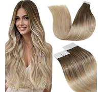 LaaVoo Extension Capelli Veri Biadesivo Biondo 20pz 45cm Extension Biadesive Capelli Veri Balayage Marrone Chiaro a Biondo Cenere e Bionda Platino Lisci Remy 50g #8/18/60