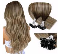 LaaVoo Extension Capelli Veri Cheratina 50g Balayage Marrone Extension Cheratina Capelli Veri Remy Lisci Marrone Scuro a Marrone Chiaro e Biondo 45 cm 50 ciocche #3/8/24