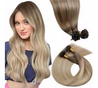 LaaVoo Extension Capelli Veri Cheratina 50g Biondo Extension Cheratina Capelli Veri Remy Lisci Balayage Marrone Chiaro a Biondo Cenere e Bionda Platino 45 cm 50 ciocche #8/18/60