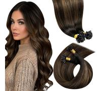 LaaVoo Extension Capelli Veri Cheratina 50g Extension Cheratina Capelli Veri Remy Lisci Castano Scuro Balayage Marrone Chiaro 40 cm 50 ciocche #2/8/2
