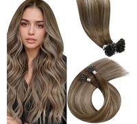 LaaVoo Extension Capelli Veri Cheratina 50g Extension Keratina Capelli Umani Remy Lisci Balayage Marrone Chiaro Con Biondo Scuro a Marrone Chiaro 45 cm 50 ciocche #8/16/8