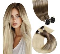 LaaVoo Extension Capelli Veri Cheratina Balayage Marrone Chiaro con Biondo Chiaro 50 Ciocche, U Tip Pre Bonded, Invisibili e Naturali, per Uso Quotidiano 35cm 40g Colore 8-59