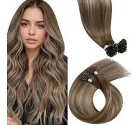 LaaVoo Extension Capelli Veri Cheratina Balayage Marrone Chiaro con Biondo Scuro a Marrone Chiaro 35cm 40g 50 Ciocche, U Tip pre bonded, Invisibili e Naturali, per Uso Quotidiano #8-16-8