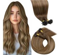 LaaVoo Extension Capelli Veri Cheratina Balayage Marrone Ombre a Marrone Chiaro 40cm 40g 50 Ciocche, Nail Tip pre bonded, Leggeri e Morbidi, per Ufficio e Quotidiano #6-8-14