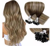 LaaVoo Extension Capelli Veri Cheratina Balayage Marrone Scuro a Marrone Chiaro e Biondo 35cm 40g 50 Ciocche, U Tip pre bonded, Invisibili e Naturali, per Uso Quotidiano #3-8-24