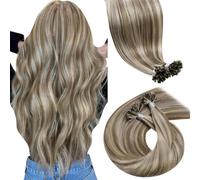 LaaVoo Extension Capelli Veri Cheratina Marrone Chiaro con Biondo Highlighted 55cm 50g 50 Ciocche, K Tip cheratina, Leggeri e Invisibili, per Feste e Cerimonie Colore P8-60