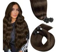 LaaVoo Extension Capelli Veri Cheratina Marrone Cioccolato 50 Ciocche, U Tip Pre Bonded, Invisibili e Naturali, Remy Umani Lisci, per Uso Quotidiano 35cm 40g Colore 4