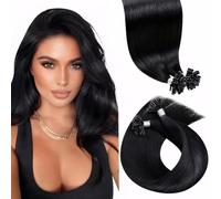 LaaVoo Extension Capelli Veri Cheratina Nero Jet 55cm 100g 100 Ciocche, Invisibili e Naturali, Lunga Durata, Remy Umani Lisci, per Cerimonie Importanti Colore 1