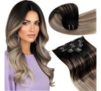 LaaVoo Extension Capelli Veri Clip 120g 7pcs 45cm Balayage Extension Clip Capelli Veri Lisci Nero Naturale a Marrone Chiaro con Biondo Scuro #1b/8/22