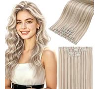 LaaVoo Extension Capelli Veri Clip 4 Pezzi 80g 45cm, PU Invisibile Senza Cucitura, Biondo Sporco con Highlight Biondo Candido, Capelli Lisci, Aggiunge Volume e Lunghezza per Donne #18/613
