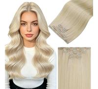 LaaVoo Extension Capelli Veri Clip 4 Pezzi 90g 55cm, PU Invisibile Senza Cucitura, Biondo Candido, Capelli Lisci, Aggiunge Volume e Lunghezza per Donne #613