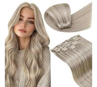 LaaVoo Extension Capelli Veri Clip 45 cm 7pcs 120g Biondo Sporco Misto Biondo Candido Extension con Clip Remy Naturali Liscio Extension Clip Capelli Umani Lunghi Lisci Invisibile #18/613