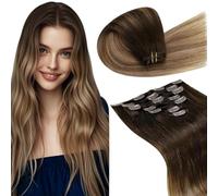 LaaVoo Extension Capelli Veri Clip 45 cm 7pcs 120g Castano Scuro fino a Castano e Biondo Sporco Extension con Clip Remy Liscio Extension Clip Capelli Umani Lisci Invisibile #2/6/18