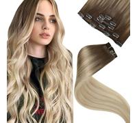 LaaVoo Extension Capelli Veri Clip 45 cm Balayage Marrone Chiaro a Biondo Cenere e Bionda Platino Extension con Clip Remy Naturali Liscio 80g 5pcs #8/18/60