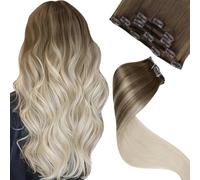 LaaVoo Extension Capelli Veri Clip 45 cm Balayage Marrone Chiaro con Biondo Chiaro Extension con Clip Remy Naturali Liscio Extension Capelli Clip Umani Invisibile 80g 5pcs #8/59