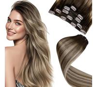 LaaVoo Extension Capelli Veri Clip 45 cm Balayage Marrone Scuro a Marrone Chiaro e Biondo Extension Clip Capelli Umani Lisci Invisibile Extension con Clip Remy 80g 5pcs #3/8/24