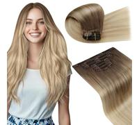 LaaVoo Extension Capelli Veri Clip 55 cm 135g 7pcs Balayage Marrone Chiaro a Biondo Cenere e Bionda Platino Extension con Clip Capelli Umani Lunghi Lisci Invisibile #8/18/60